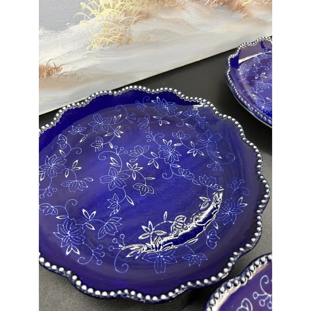 Temptations Floral Lace Cobalt Salad Plate Set Of 4